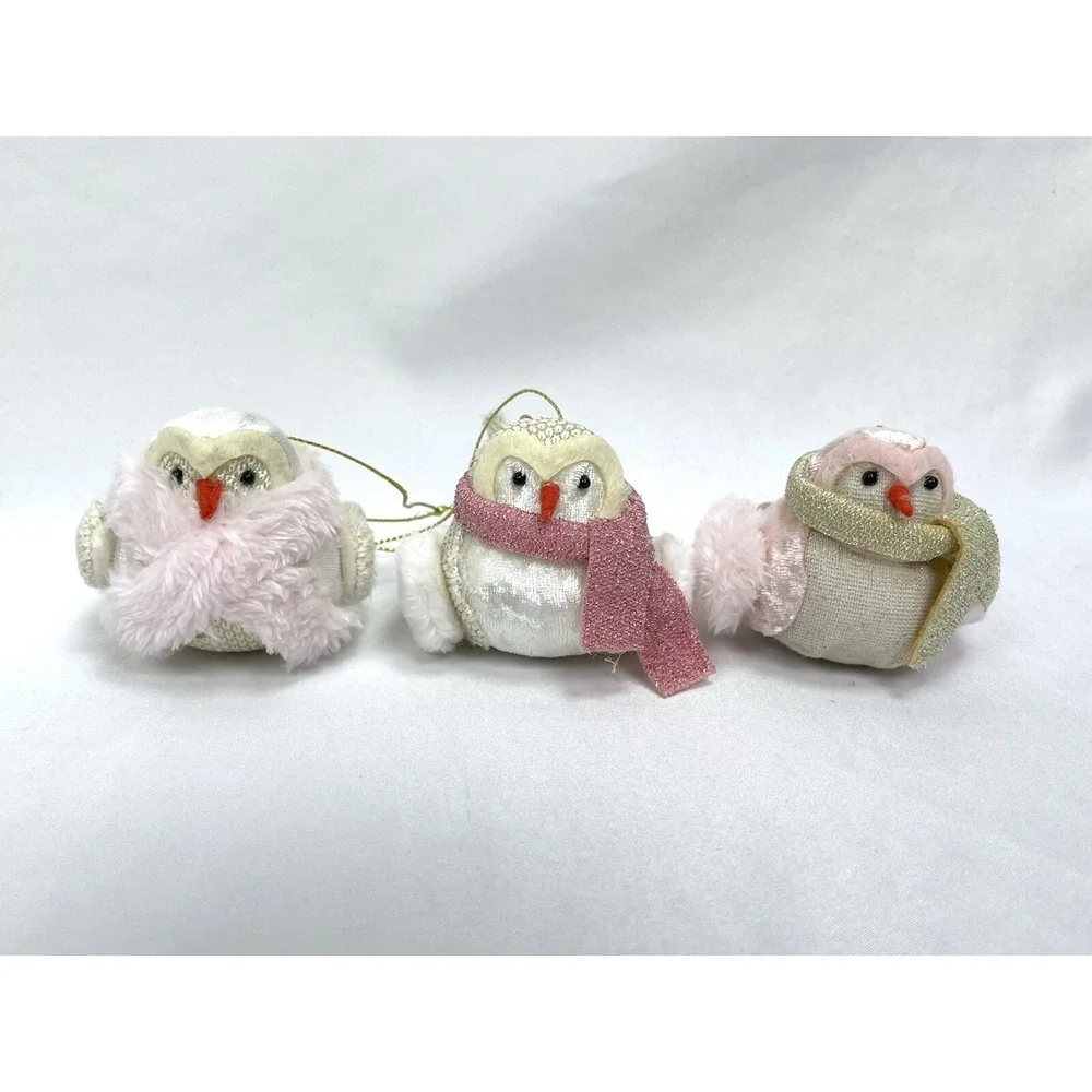 Wondershop Featherly Friends Bird Ornaments Rose Zinny Pink Scarf Faux Fur